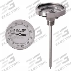 TEL-TRU Dial Thermometer: 150°F to 750°F, +/- 1% Accuracy, 18 in Stem Lg, Fahrenheit (MPN GT300R-1865). Key specifications — Temperature Units: Fahrenheit; Accuracy: +/- 1%; Brand: TEL-TRU.