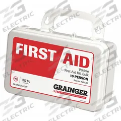 FIRST AID ONLY First Aid Kit and Housing: Vehicle, 10 People Served, 63 Components, Plastic (MPN 59308). Key specifications — Adhesive Bandages Included: Knuckle Bandage; Application: Vehicle; Brand: FIRST AID ONLY; Housing Color: White; Housing Material: Plastic; Includes Oral or Inhalant Medication: Medication Included; Mountable: Wall Mount; Oral and Inhalant Medicinals Included: (12) Aspirins.