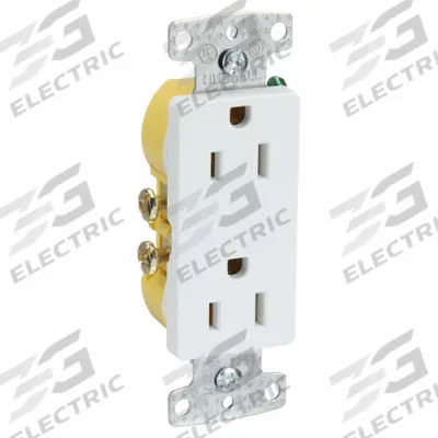 HUBBELL Receptacle: Decorator Duplex, 5-15, White, 125V AC, 15 A, 2 Pole / 3 Wire (MPN RRD15W) - General Purpose Receptacles