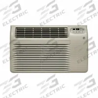 GE Through-the-Wall Air Conditioner: 300 sq ft – 350 sq ft, 115V AC, 8,000 BtuH, 5-20P, Slide Out (MPN AJEQ08AWJ). Key specifications — Brand: GE; Voltage: 115V AC; CEER Rating: 9.6; NEMA Plug Configuration: 5-20P; Special Features_Broad: Remote Control.