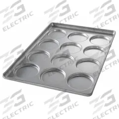 CHICAGO METALLIC Hamburger Bun/MuffinTop/Cookie Pan: Aluminized Steel, 12 Slots, 1 1/2 in Overall Dp (MPN 41005). Key specifications — Pan Style: Hamburger Bun Pan; Brand: CHICAGO METALLIC; Material: Aluminized Steel; NSF Certified: No; Number of Slots: 12.