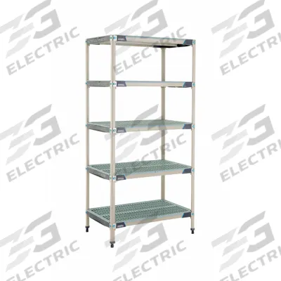 METRO Plastic Industrial Shelving: 24 in x 36 in, 74 in Overall Ht, 5 Shelves - Harsh-Environment Antimicrobial Stationary Plastic Shelving