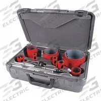MORSE Hole Saw Kit: 16 Pieces, 1 15/16 in Max. Cutting Dp, Bi-Metal, 5/6 Teeth per Inch (MPN MHS16P). Key specifications — attr1098178: 5/6; attr1098172: MORSE.