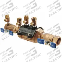 ZURN WILKINS Backflow Preventer: 350, 3/4 in Pipe Size, Flange x Flange, 11 in Overall Lg, Bronze (MPN 34-350). Key specifications — Shut-Off Valve Type: Ball Valve; Connection Type: Flange x Flange.