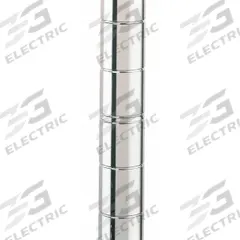 METRO Industrial Wire Shelving Post: 63 in x 1 in, Stainless Steel, Split Sleeve, Silver, 4 Posts (MPN 63PS-4). Key specifications — Brand: METRO; Resistance Properties: Corrosion-Resistant; Recommended Environments: Harsh; Leveling Feet Included: Yes; Color: Silver; Finish: Stainless Steel; Material: Stainless Steel.