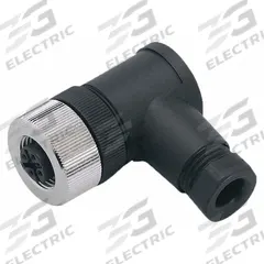 IFM M12 Circular Connector: C Coded, 3 Socket, M12 Female Thread, IP67, Screw Terminals, 90° Angle (MPN E11764). Key specifications — Connector Body Type: Socket; Coding: C; Brand: IFM; Voltage Rating: 250V AC; Thread Size: M12; Mounting Type: Front Mounting; Mounting Style: Female Thread; IP Rating: IP67.