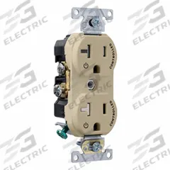 LEVITON Plugs and Receptacles: Duplex, 5-20, Ivory, 125V AC, 20 A, 2 Pole / 3 Wire (MPN TBR20-S2I)