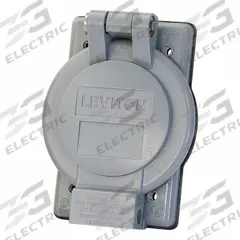 LEVITON Weatherproof Cover: Thermoplastic, FD/FS, Locking Flanged, 1 Gangs, 4 11/16 in Overall Ht (MPN WP2-G). Key specifications — Brand: LEVITON; Color: Gray; Compatible with Product Type: Locking Flanged; Compatible with Series: FD; Mounting Orientation: Vertical.