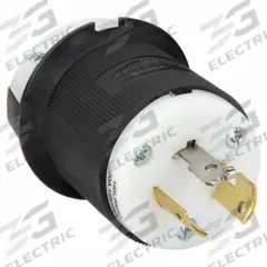 HUBBELL Locking Plug: Non-NEMA, Black/White, 125/250V AC, 20 A, 3 Pole, 3 Blade (MPN HBL9965C). Key specifications — Brand: HUBBELL.