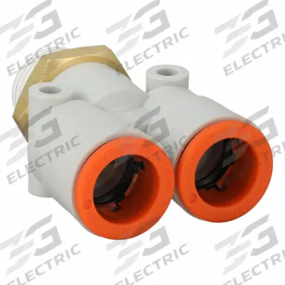 SMC Push-Fit Wye Fitting: 1/2 in OD x 1/2 in OD x 3/8 in Pipe x 1/2 in Pipe Size - Polybutylene & Brass Tube Fittings