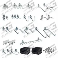 TRITON PRODUCTS Hooks And Hanging Bins: 1/4 in_1/8 in Peg Hole, For 1 in Pegboard Hole Spacing (MPN 76901). Key specifications — Finish: Zinc-Plated; Color: Silver, Yellow; For Tool Type: Multiple; Includes: (2) 2-1/2 in Single Rod 30 Degrees Bends, (2) 2-3/4 in Double Rod 80 Degrees Bends, (2) Extended Spring Clips, (3) 1 in Single Rod 30 Degrees Bends, 5-3/4 in Double Rod 80 Degrees Bend, 6 in Single Rod 30 Degrees Bend, Standard Spring Clips; Locking System: Screw-In; Mounting Type: Surface; Material: Steel; Accessory Type: Hook and Bin Assortment Kit.