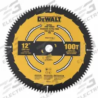 DEWALT Circular Saw Blade: 12 in Blade Dia., 100 Teeth, 0.11 in Cut Wd, 1 in Arbor Size, Finishing (MPN DWA112100). Key specifications — attr1116119: DEWALT; attr1145631: Hardwood.
