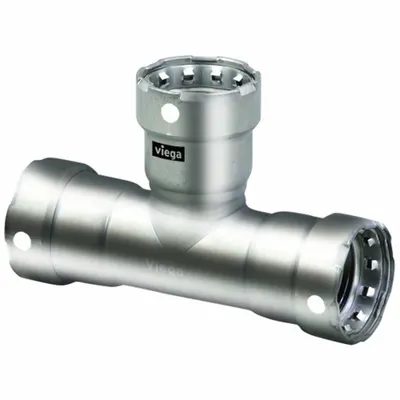 VIEGA MEGAPRESS Crimp Tee Fitting: 1/2 in Pipe x 1/2 in Pipe x 1/2 in Pipe Size - Potable Water Stainless Steel Press Fittings