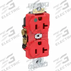 LEVITON Receptacle: Hospital Grade Fed. Spec., Duplex, 5-20R, Red, 125V AC, 20 A, 2 Pole / 3 Wire (MPN 8300-IGR)