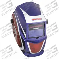 WESTWARD Welding Helmet: Auto-Darkening, 2 Arc Sensors, Graphics, Blue/Red/White, W9-13, Analog (MPN 22XX42). Key specifications — Color: Graphics; Suspension Adjustment Type: Ratchet; Graphics: Blue/Red/White; Viewing Area: 3.82 in x 1.73 in; Brand: WESTWARD; Grind Mode: Yes; Helmet Material: Nylon; Helmet Type_Original: Auto-Darkening.