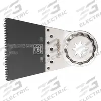 FEIN Oscillating Tool Blade: 2 9/16 in Blade Wd, 3 13/16 in Overall Lg, Precision Cutting, Bi-Metal (MPN 63502208260). Key specifications — attr1097473: Wood; attr1097476: FEIN; attr1097456: Precision Cutting.