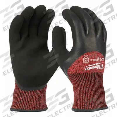 MILWAUKEE Work Gloves: M ( 8 ), Palm, Double Dipped, Latex, Palm, Latex, Nylon ( 15 ga ) - Cut-Resistant Gloves with Latex Coating
