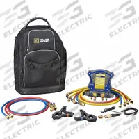 YELLOW JACKET Manifold Gauge: 4 Valves, 6 Hoses, Series TITANMAX™, YJACK VIEW®, Hose Valves Included (MPN 40885). Key specifications — Hose Connection Type: Ball Valve; Product Type: Manifold Gauge Set; For Refrigerant Type: R-428A; Brand: YELLOW JACKET; Includes: Vacuum Gauge; Sight Glass: Yes.