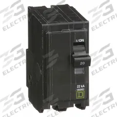 SQUARE D Miniature Circuit Breaker: 20 A, 120/240V AC, Single Phase, 22kA at 120/240V AC, 2 Poles (MPN QO220VH). Key specifications — Phase: Single; Amps: 20 A; AC Voltage Rating: 120/240V AC; Max. AIR Rating: 22kA at 120/240V AC; For Use With: QO Load Centers and NQ Panelboards; Brand: SQUARE D.