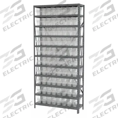 AKRO-MILS Bin Shelving: 36 in x 12 in x 79 in, 1 Sided, 80 Bins, Open, Shelf Bin - Metal Stationary Bin Shelving with Open-Front Bins