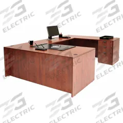 REGENCY U-Shaped Office Desk: Melamine, Cherry, 2 Pedestals, 5 Drawers, 71 in Overall Wd (MPN LUDF7135CH). Key specifications — Desktop Material: Melamine; Includes Modesty Panel: Yes; Kit Product Type: U-Shaped Office Desk; Desktop Color: Cherry; Brand: REGENCY; Frame Color: Cherry; Frame Material: Melamine; Product Type: U-Shaped Office Desk.