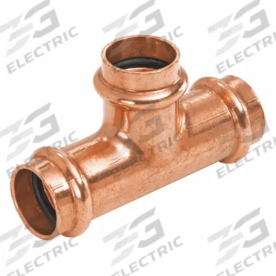 NIBCO Crimp Tee Fitting: Tee, 1 1/4 in CTS x 1 in CTS x 1 in CTS size, Copper - Plumbing Copper & Bronze Press Tube Fittings