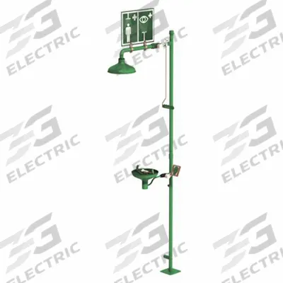 HUGHES SAFETY Shower with Eyewash: Floor Mnt, Uncovered, Stainless Steel Bowl - Floor-Mount Showers with Eyewash