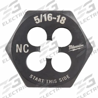 MILWAUKEE Hex Threading Die: 5/16"-18 UNC, 1 in Hex Wd, Black Oxide Carbon Steel (MPN 49-57-5342) - Solid Hex Rethreading Dies