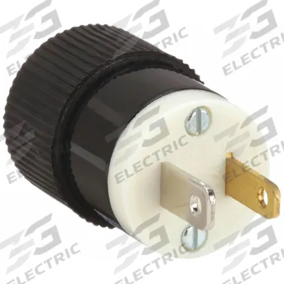 BRYANT Straight Blade Plug: 1-15P, 125V AC, 15 A, 2 Pole, 2 Blade, Black/White (MPN 9754NS) - General Purpose Plugs