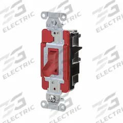 HUBBELL Wall Switch: Toggle Switch, 3-Way, Maintained, Red, 120/277V AC, 20 A (MPN HBL1223STR). Key specifications — Illuminated: No; Voltage Rating: 120/277V AC.