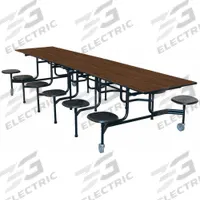 PALMER HAMILTON Cafeteria Stool Table: Montana Walnut, Stool Seat, 29 in Overall Ht, Rectangle (MPN 59TV13293012-S12MWTB). Key specifications — Tabletop Structural Material: Industrial Grade High Pressure Laminate with Particleboard Core; Tabletop Surface Material: Laminate.