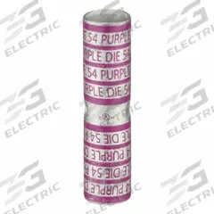 APPROVED VENDOR Open Barrel Splice: 4/0 AWG Wire Size, Purple Code, 2.78 in, Copper Barrel, 54 Die (MPN 22EZ38). Key specifications — Die Code: 54; Brand: APPROVED VENDOR; Color Code: Purple.