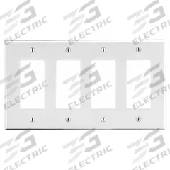 HUBBELL Wall Plate: Decorator-Rocker, 4 Gang, White, Std Size (MPN P264W). Key specifications — Brand: HUBBELL; Material: Polycarbonate.