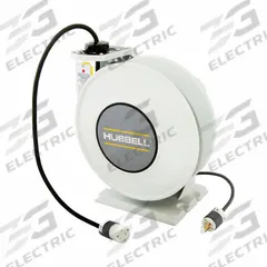 HUBBELL WIRING DEVICE-KELLEMS Extension Cord Reel: Ratchet Lock, 25 ft Cord Lg, 12 AWG, SJO, 5-20P (MPN HBLI25123C20). Key specifications — Retractable Cord Ending NEMA Configuration: 5-20R; Feeder Cord Ending NEMA Configuration: 5-20P; Brand: HUBBELL WIRING DEVICE-KELLEMS.