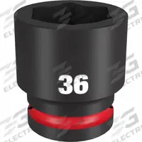 MILWAUKEE Standard Impact Socket: 3/4 in Drive Size, Metric, 36 mm Socket Size, 6-Point, Std (MPN 49-66-6374). Key specifications — attr1215501: MILWAUKEE; attr1215515: Black Phosphate; attr1215518: 36 mm.