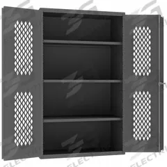 DURHAM MFG Storage Cabinet: 36 in x 24 in x 84 in, 3 Adj Shelves, Swing Handle & Keyed, Frame, Gray (MPN EMDC-362484-95). Key specifications — Brand: DURHAM MFG; Body Panel Type: Ventilated; Base Type: Frame; Cabinet Color: Gray; Frame Assembled: Assembled.