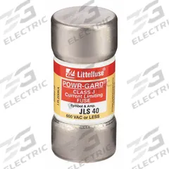 LITTELFUSE Fuse: JLS Series, Class J, Cylindrical Body, Fast-Acting, 40 A, 600 V AC, Non-Indicating (MPN JLS040). Key specifications — attr1287274: JLS; attr211200: LITTELFUSE.