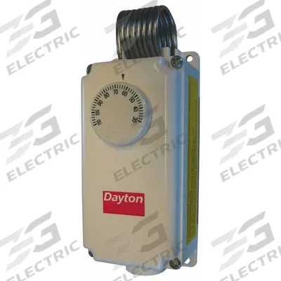 Dayton Line Volt Mechanical Tstat: Heat or Cool, Plastic, 30° to 110°F, 3° to 12°F - Weatherproof Single-Stage Controls