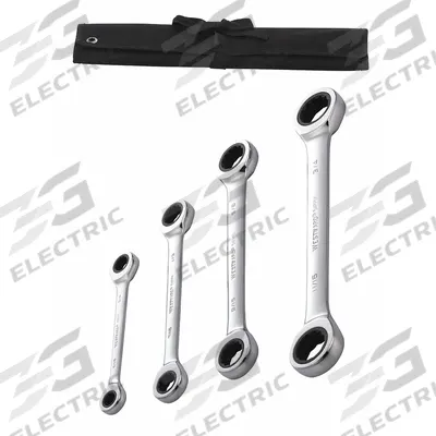 WESTWARD Box End Wrench Set: Alloy Steel, Chrome, 4 Tools - SAE, Double End, 12-Point, Ratcheting Box End Wrench Sets