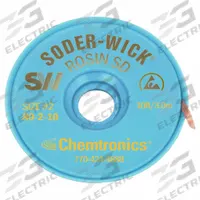 CHEMTRONICS Desoldering Wick: Rosin Flux, # 2, 0.06 in, 10 ft, Yellow, ESD-Safe, ROL0 (MPN 80-2-10). Key specifications — Color: Yellow; Brand: CHEMTRONICS; Manufacturer Part Number: 80-2-10.