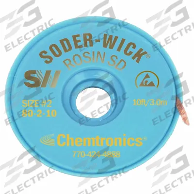 CHEMTRONICS Desoldering Wick: Rosin Flux, # 2, 0.06 in, 10 ft, Yellow, ESD-Safe - Rosin Flux Desoldering Braids