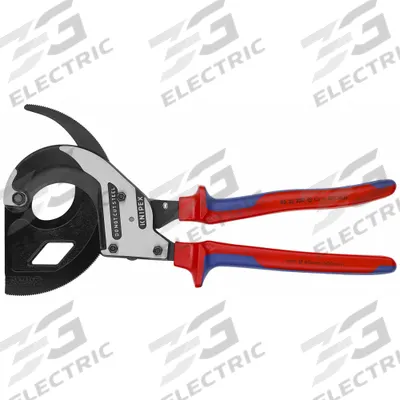 KNIPEX High Leverage Cable Cutter: Multi-Component Handle, Shear - Ratcheting Electrical & Data Cable Cutters