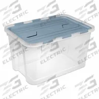 STERILITE Storage Tote: 15 gal, 24 in x 16 in x 13 1/4 in, Clear Body, Blue Lid, Stacking Capable (MPN 23966H06). Key specifications — Material: Plastic; Brand: STERILITE.