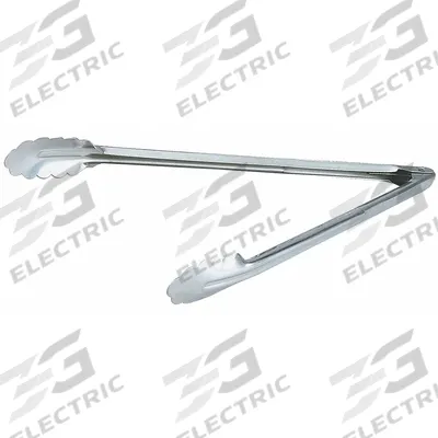 VOLLRATH Uncoated Scalloped Tongs: Stainless Steel Blade, 9 3/8 in Overall Lg, 24 ga Gauge