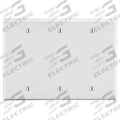 HUBBELL Wall Plate: Blank, 3 Gang, White, Std Size (MPN P33W). Key specifications — Brand: HUBBELL; Material: Polycarbonate.
