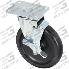 APPROVED VENDOR Plate Caster: Swivel, Side Brake, Polypropylene, 6 in Wheel Dia., 1 1/4 in Wheel Wd (MPN P12S-PB060D-P2-WB-SS). Key specifications — Brand: APPROVED VENDOR; Wheel/Tread Color: Black; Roll Up: Swivel with Brake.