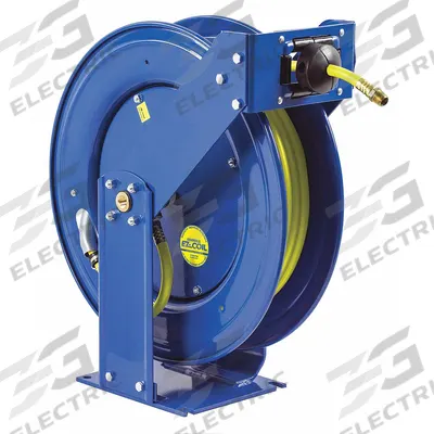 COXREELS Spring Return Hose Reel: 50 ft (1/2 in I.D.), 1/2 in MNPT, 300 psi Max Op Pressure - High-Visibility Truck-Mount Controlled-Retraction Air or Water Spring-Return Hose Reels