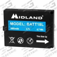 MIDLAND Radio Battery: Fits Midland, For BizTalk BR Series, 1,800 mAh, Lithium Ion, BATT18L. Key specifications — Manufacturer Part Number: BATT18L; Brand: MIDLAND; Compatible Radio Brand: Midland; Battery Type: Lithium Ion; Waterproof: No; Compatible Radio Series: BizTalk BR; Compatible Radio Type: Handheld; Compatible Radio Manufacturer Model Number: BR180.