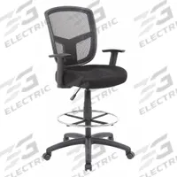 BOSS Drafting Chair: Black, Mesh Material, Adj Arms Arm, 19 in Seat Wd, 19 in Seat Dp, Black Frame (MPN B16021). Key specifications — Brand: BOSS; Tilting Back: No; Frame Material: Nylon; Frame Color: Black.