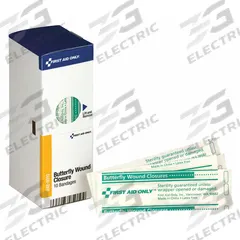 FIRST AID ONLY Wound Seal: Butterfly Wound Closures, 1/2 in Wd, 2 3/4 in Lg, Not Metal Detectable (MPN FAE-5010). Key specifications — Product Type: Butterfly Wound Closures; Unitized: Unitized; Water Resistance: Water Resistant; Brand: FIRST AID ONLY; Latex Content: Latex Free; Metal Detectable: Not Metal Detectable; Package Type: Box; Manufacturer Part Number: FAE-5010.